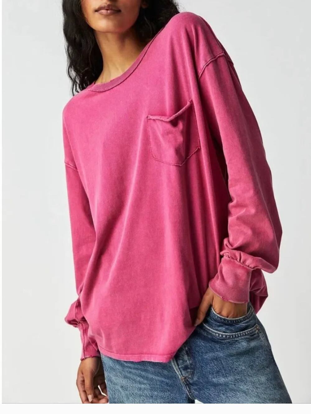 NEW Free People We The Free Fade Into You Long Sleeve Tee Shirt Pink Small
